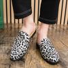 Designer New Men Leopard Pattern Half Slippers Loafers Male Casual Patent Leather Mules Moccasins Breathable Slip On Shoes