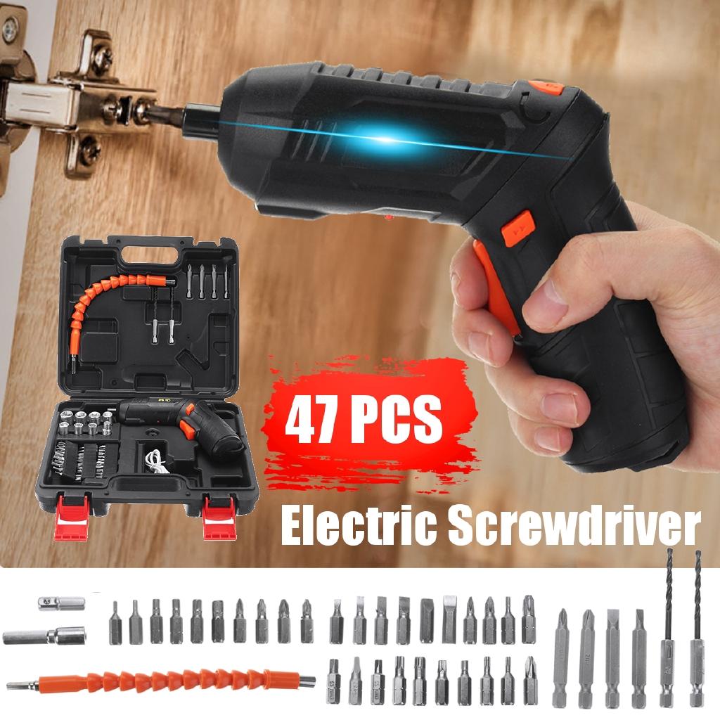 Mini Electric Screwdriver Tools Set Light LED Cordless Drill USB Rechargeable Home Tools 3.6V 47pcs/10pcs