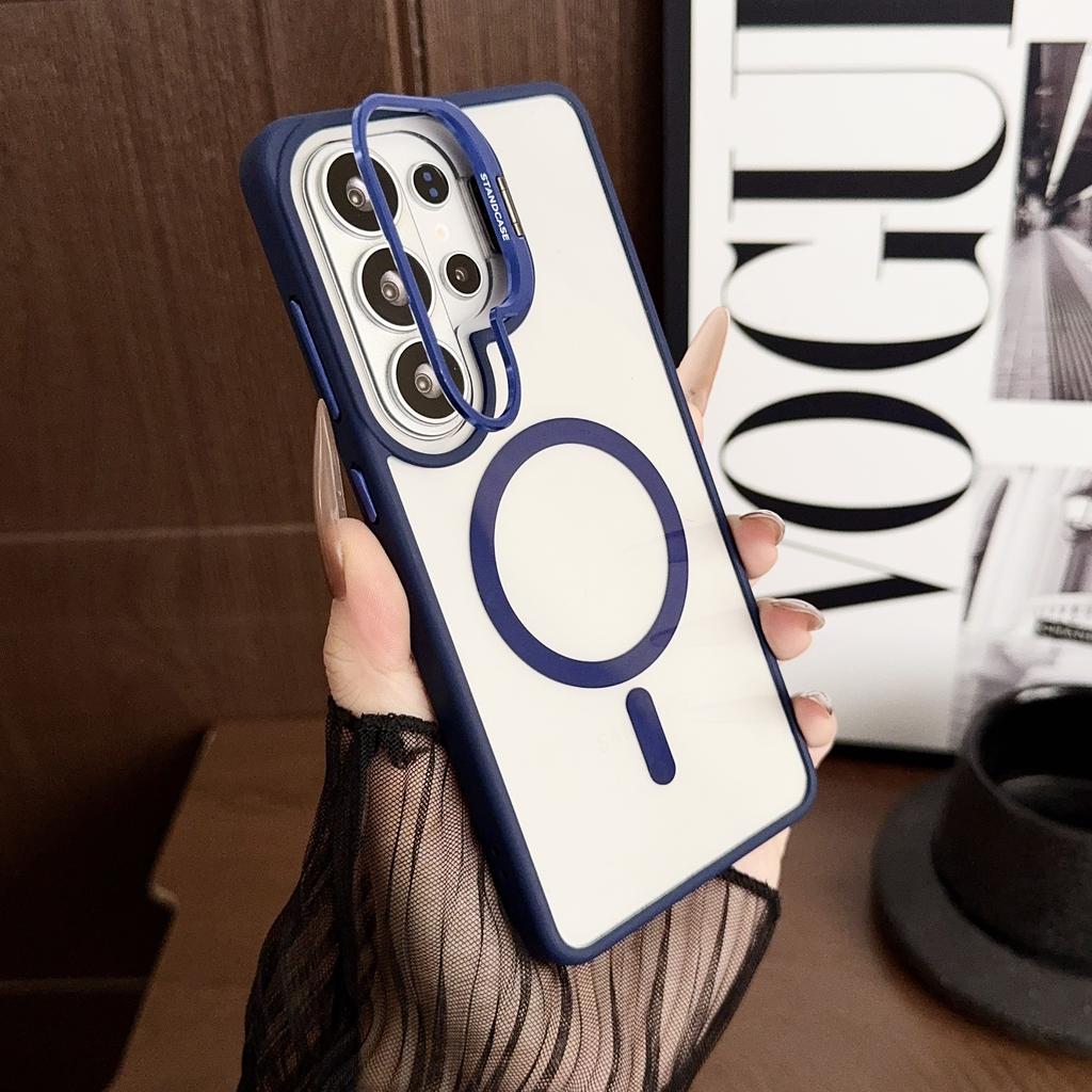 HD Transparent Magnetic Case For Samsung Galaxy S26 Ultra S25 S24 Plus S23FE Metal Lens Holder Stand Wireless Charge Cover Funda