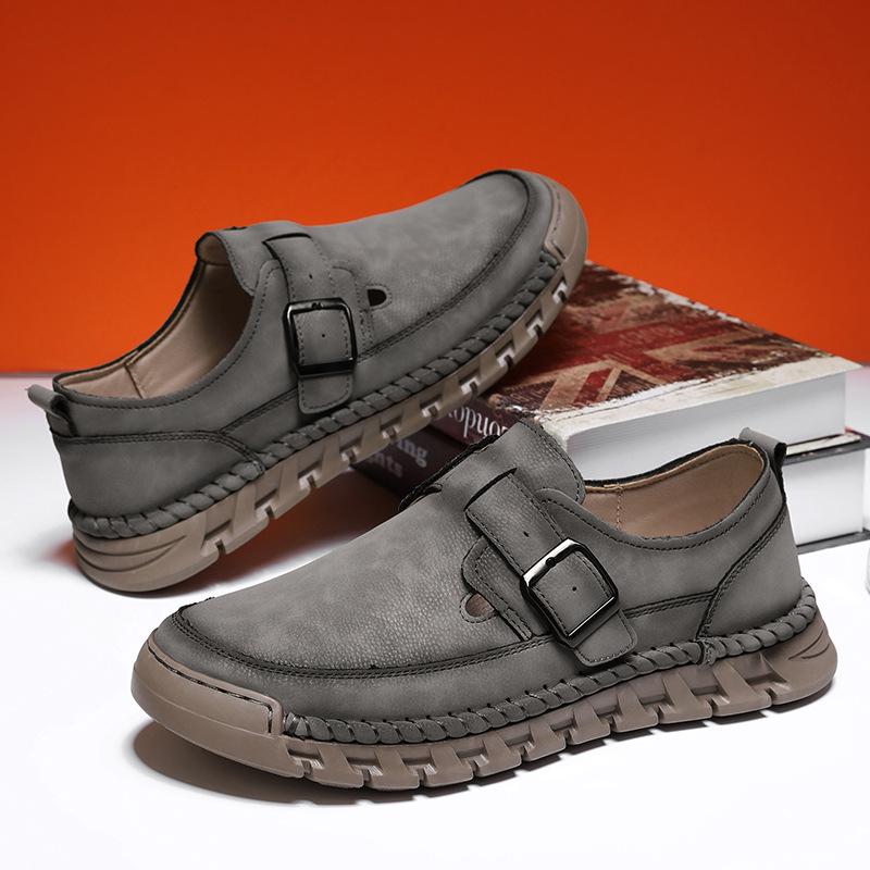 

Мужские весенние слипоны из дышащей кожи для вождения, ручной работы, большого размера, для повседневной носки US 8 серый