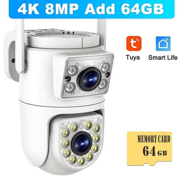 

4K 8MP Tuya Wi-Fi На відкритому повітрі Dual Lens PTZ Security 2.4G/5G Smart IP Camera CCTV Відеоспостереження Alexa Google Home 8MP Tuya Cam 64G