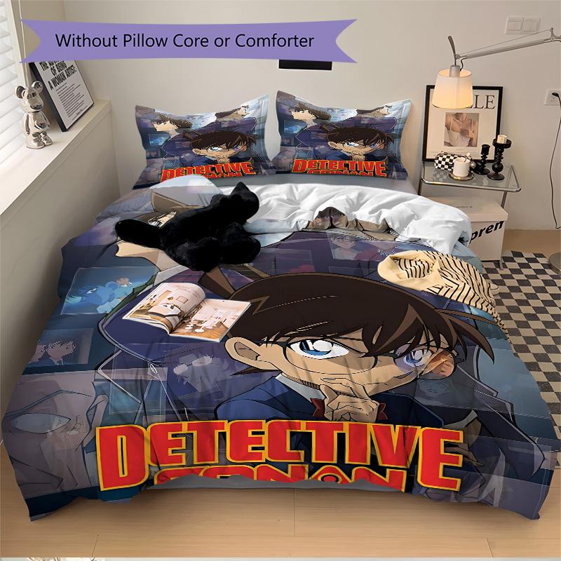 Detective Conan Mystery Print 3Pcs Bedding Setduvet Cover With 2 Bedropillowcase Home Birthday Gift