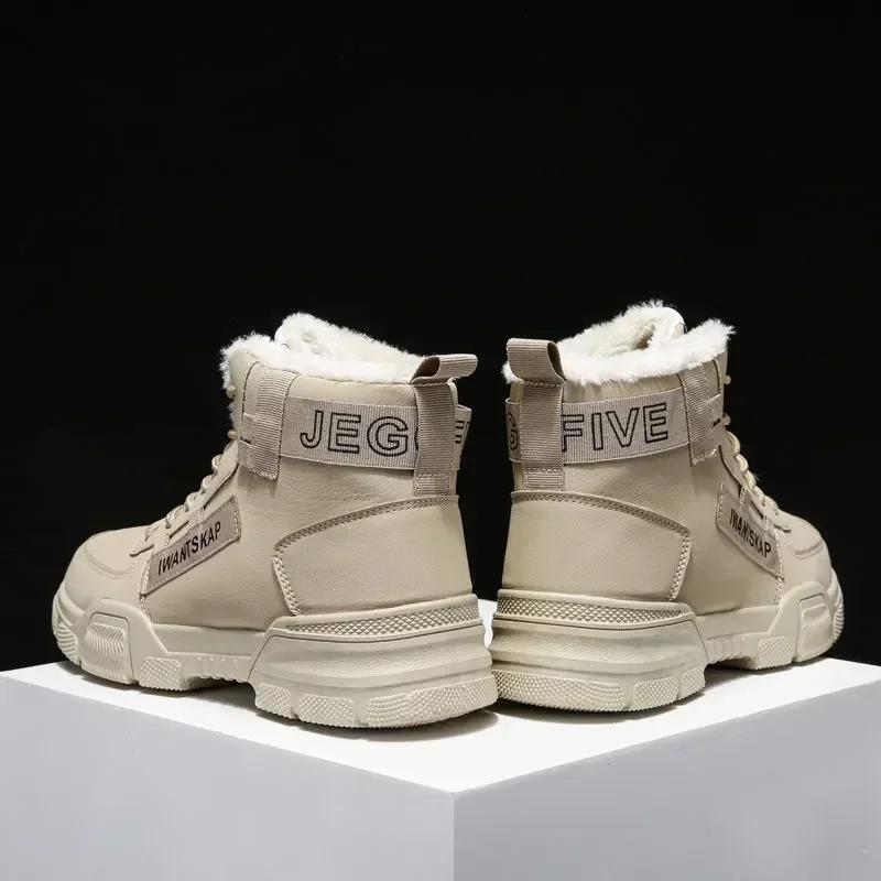 Ankle boots men snow boots winter warm Lace-up men shoes fashion flock plush winter boots men shoe plus size shoes black PU517