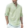 Men's Cotton Linen Long Sleeve Polo Shirt Lightweight Henley Neck Hawaiian Beach Style Solid Color Tops Vacation T-shirt