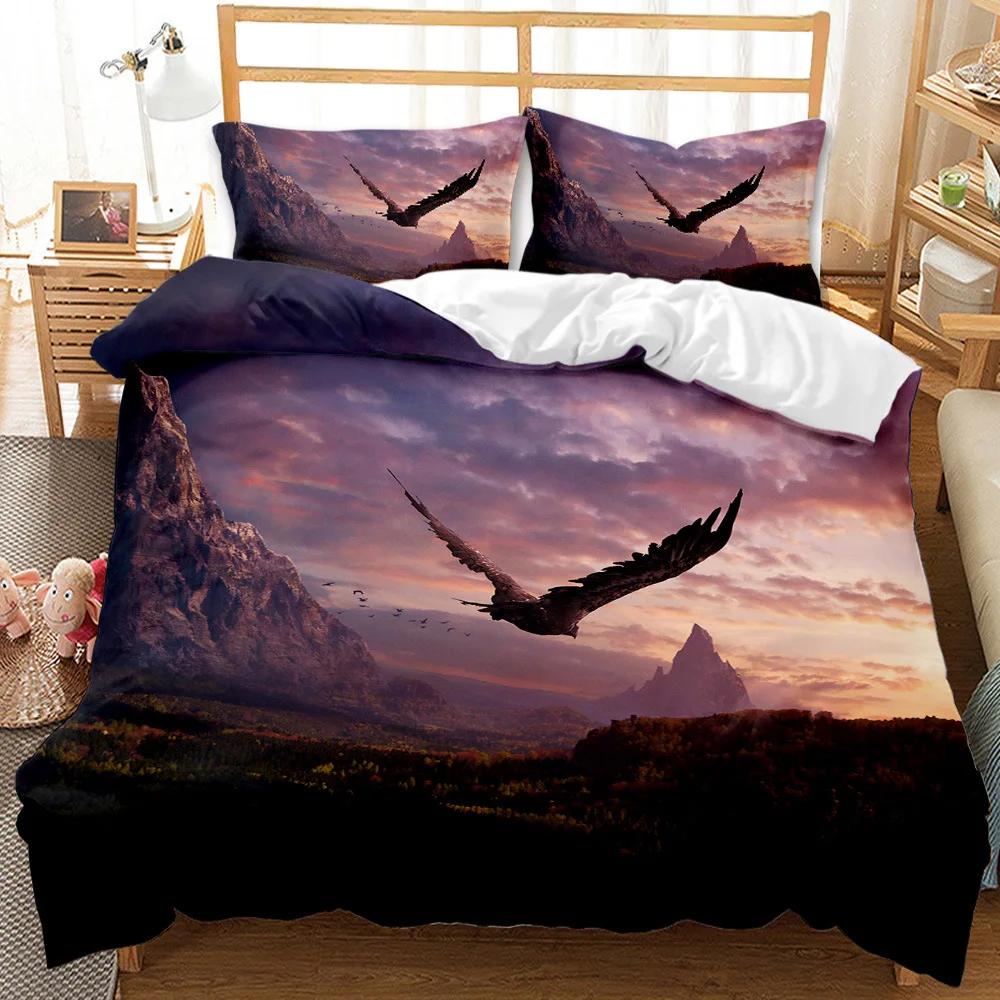 BEST.WENSD Quality Western Cotton Bedding Set Winter Duvet Cover Sets HD Eagle Reactive Printing Kids Adult Bedding Set Dropship