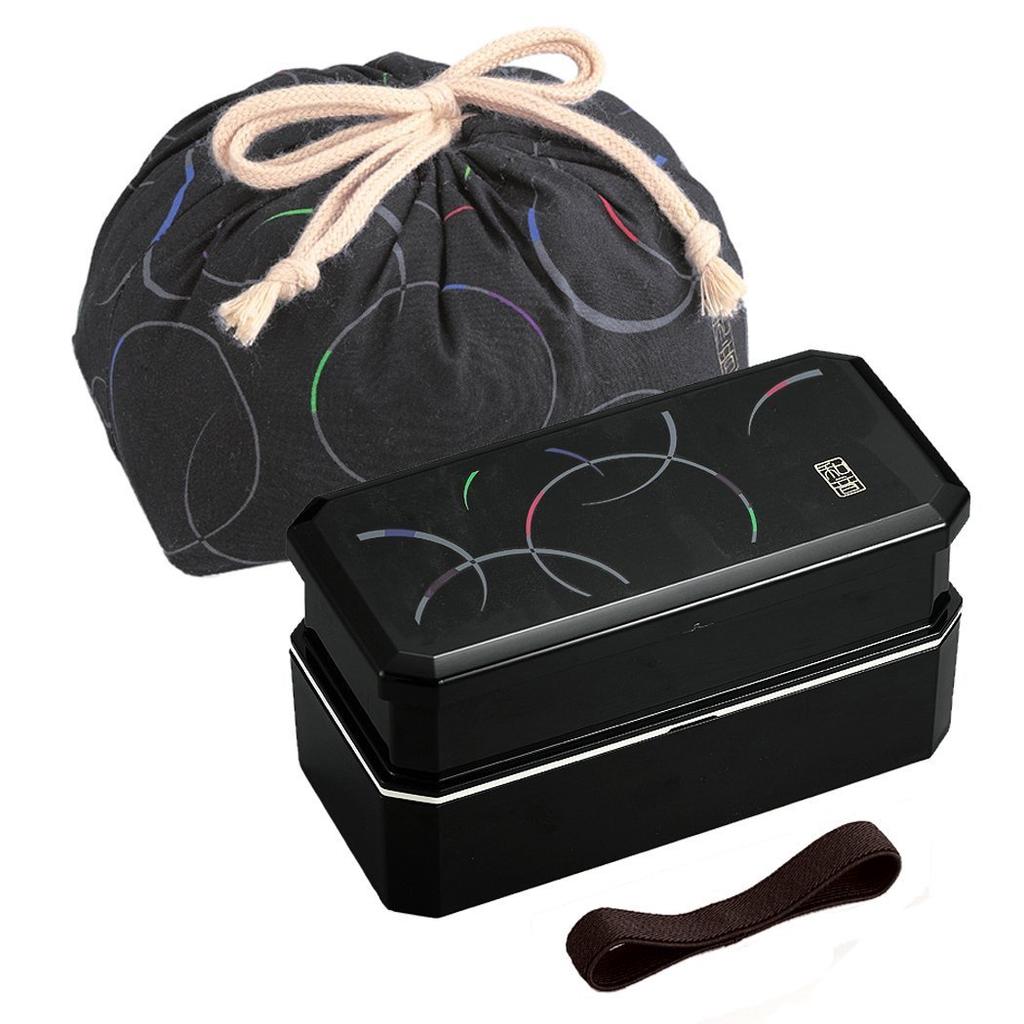 OSK Waon Shokado Bento Box with Drawstring Lunch Bag (Black) PW-6+KB-1