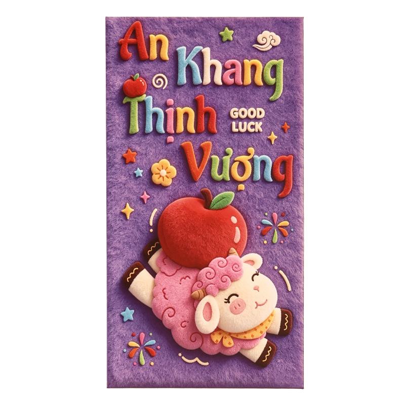 Cute 3D Sheep Red Pockets Colorful Vietnamese Wishes Print for Tet Family Gifting Occasions