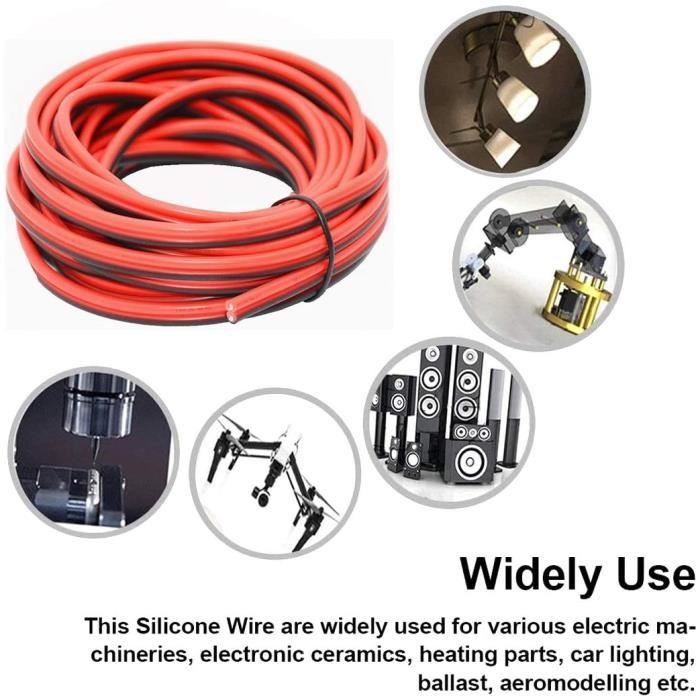 Fil électrique en silicone - 16 awg - 10 mètres - noir/rouge - conducteurs souples