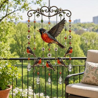 Graceful Bird Wind Chimes, Bird Wind Chimes for Outside, Metal Hanging Suncatchers with Crystal Pendants for Garden Yard Decor