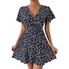 Women's New Summer Sexy Floral Lace-up Short Sleeve V-neck Dress