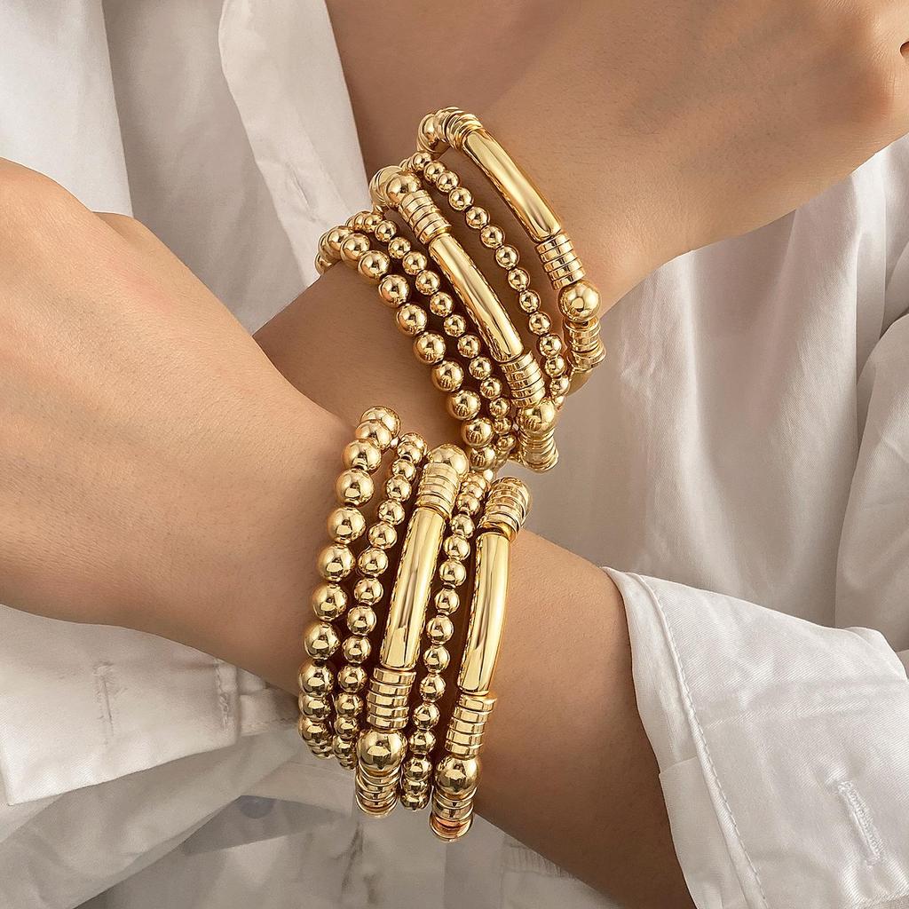 Bohemian Style Stackable CCB Round Bead Elastic Bracelet