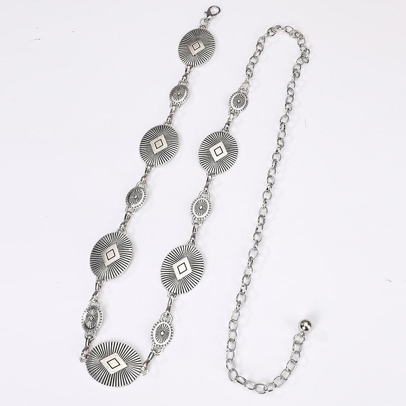 Metallic Ladies Waist Chain With Artistic Engraving For Casual Office Wear