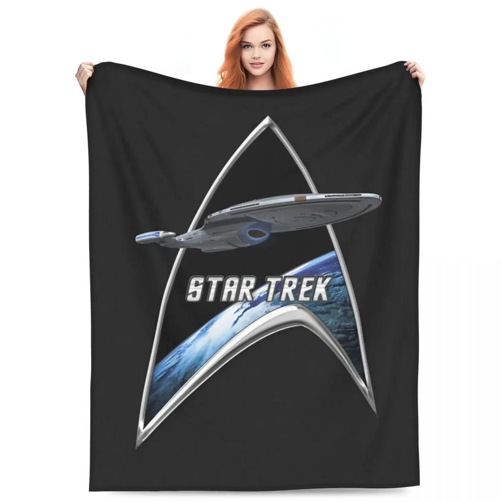 Deep Space Nine Flannel Throw Blanket with Station Logo  Warm Plush Quilt for Bed or Couch xcm