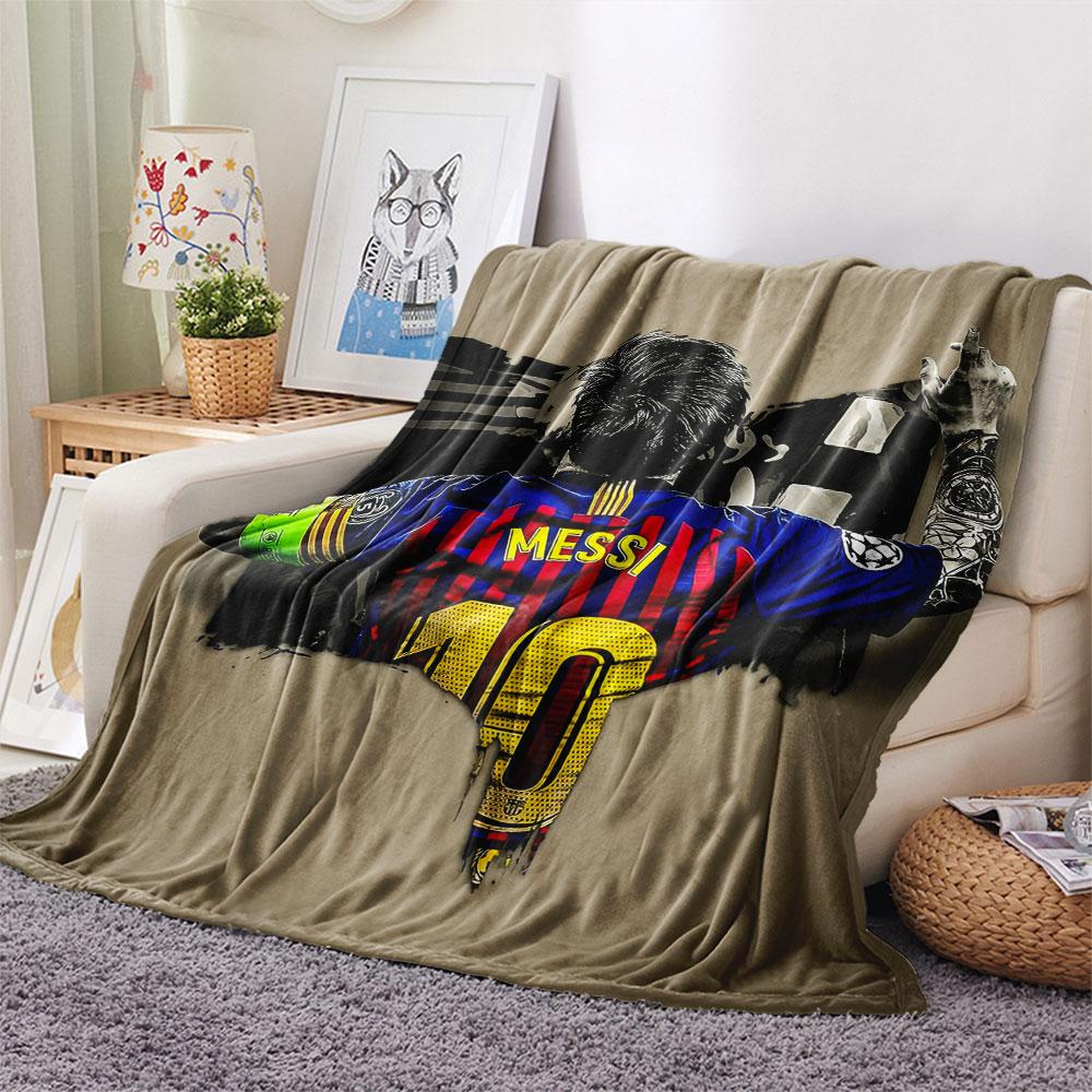 Coperta in Flanella Stampata Lionel Messi, morbido plaid per camera da letto divano, lavabile, merchandising per tifosi di calcio, ottimo regalo.