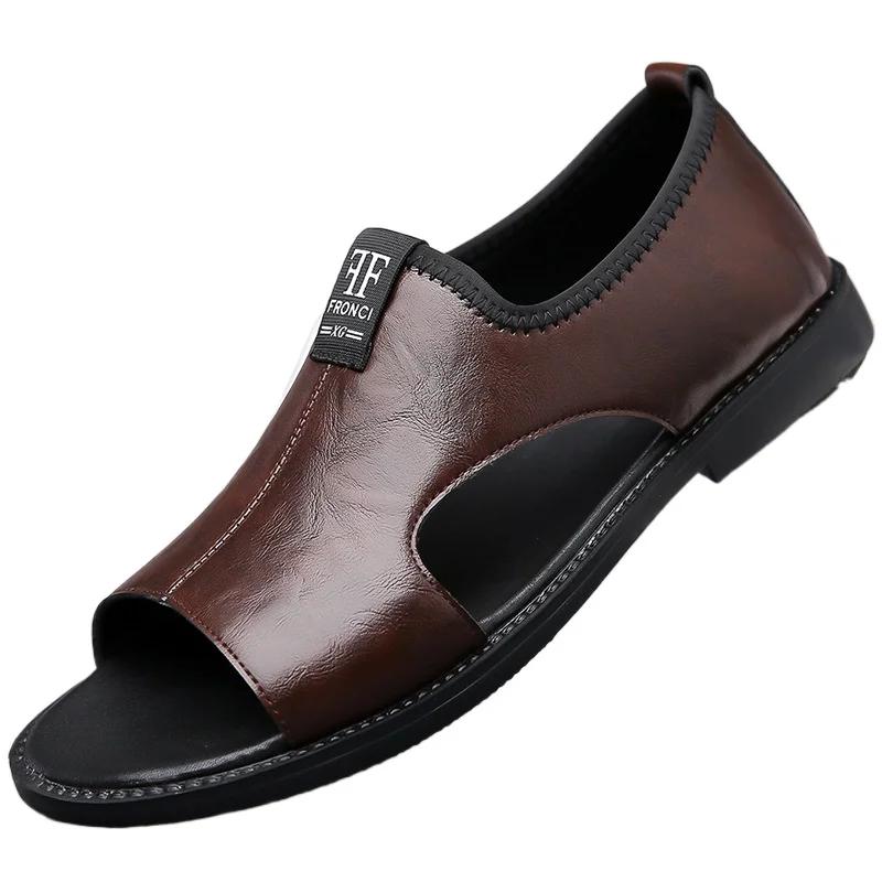 2024 New Brand Casual Shoes Outdoor Fashion Men's Slippers Comfortable Beach Shoes High Quality Leather Men Flat Sandals