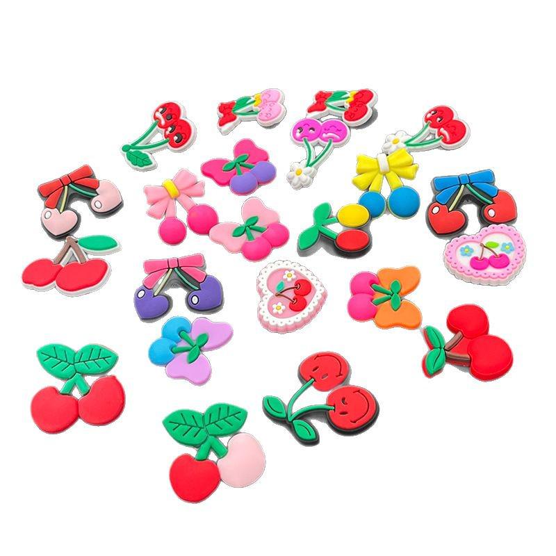 Cherry Hole Cartoon Shoe Buckles: Soft Rubber Red Fruit Series for Kids' DIY Garden Shoes