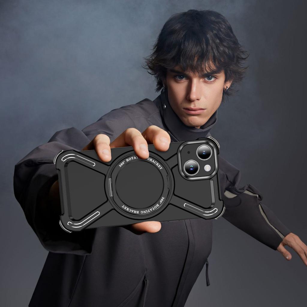 For iPhone 14/13 Bumper Cases Borderless Metal Frame Cover Compatible with MagSafe Kickstand