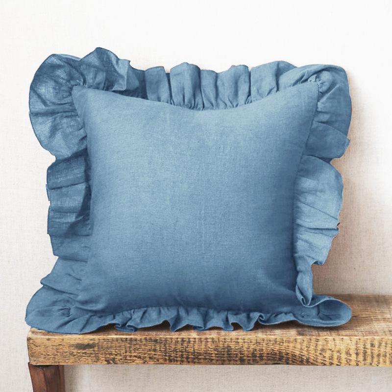 Taies d'oreiller à volants 100% lin, Housse de coussin douce et confortable, Oreillers de canapé Décoration de maison Ornement de canapé de salon