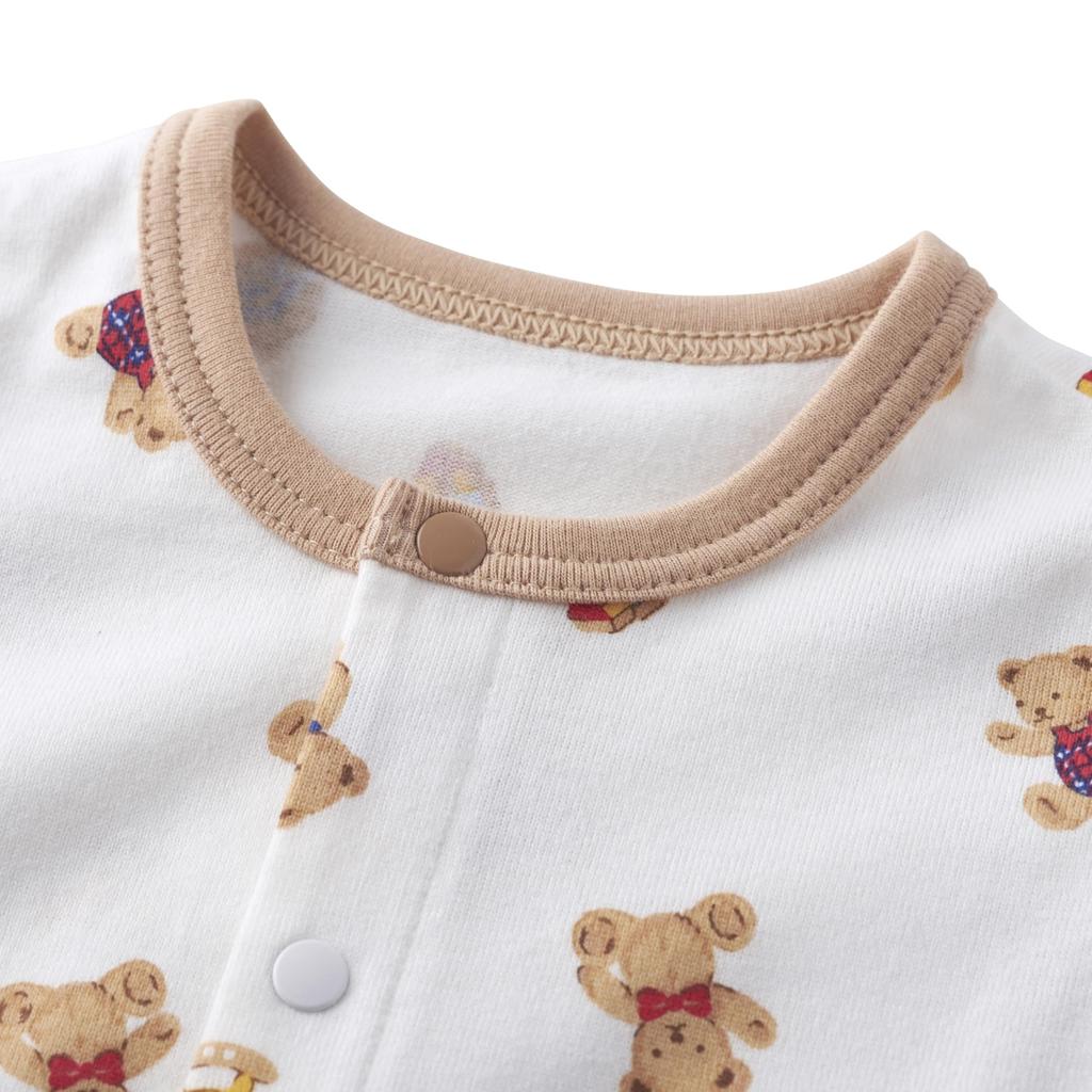 Shortall Short Made In Baby White [Miki House] Romper, Sleeve, All-Over Pattern, Bear, Japan, Boys, Girls, Baby, Kids, Clothes, Infant, Children's