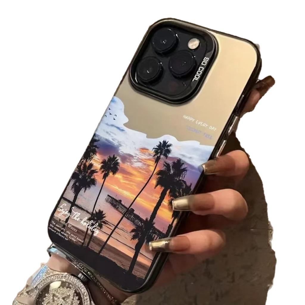 Sunset Coconut Tree Silver Case for iPhone 17/16/15 Pro, 14 Pro Max, 13/12/11X