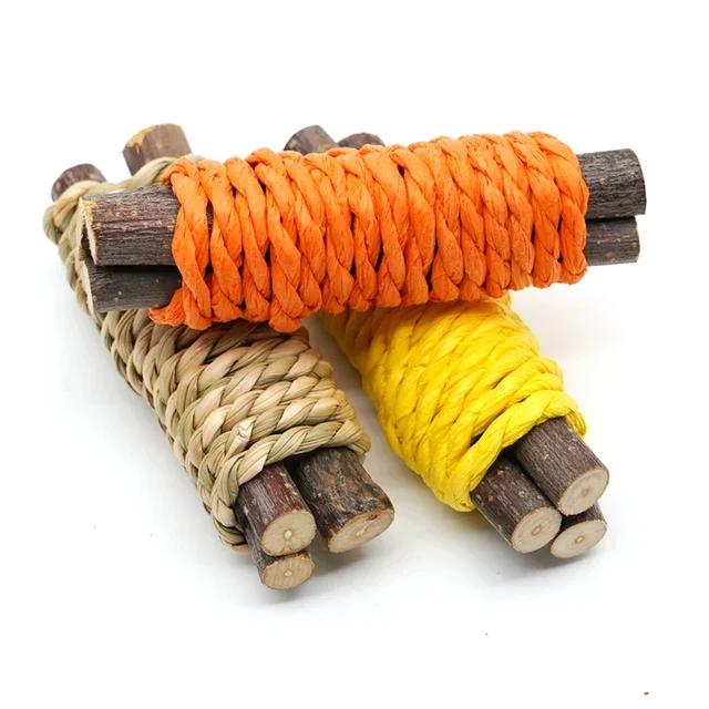 Rabbit Chew Toy Organic Natural Apple Wood Grass Pet Bunny Rabbit Toys For Chinchilla Guinea Pigs Hamster Utensils Accessories