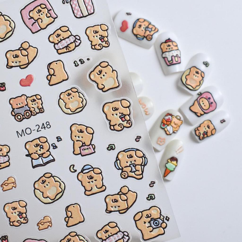 Adhésifs pour ongles 3D Ours Mignon et Glace avec Cœurs Romantiques