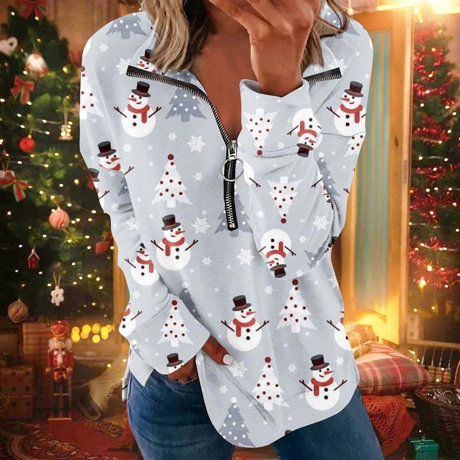 

Women s Casual Fashion Long Sleeved Top Christmas Print O Neck Sweatshirt Tops For Women L
