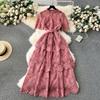 Summer Hollow Out Ruffles Lace With Belt Patchwork Dress High Waist Vestidos Sweet Style Women's Dresses Autumn Spring