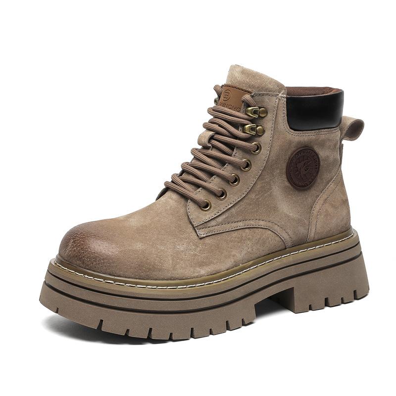 3526 Britische Martin-Stiefel für Damen und Herren, Retro-Leder Herbst- und Winterstiefel, dicksohlige, erhöhende Wüsten-Workwear-Stiefel