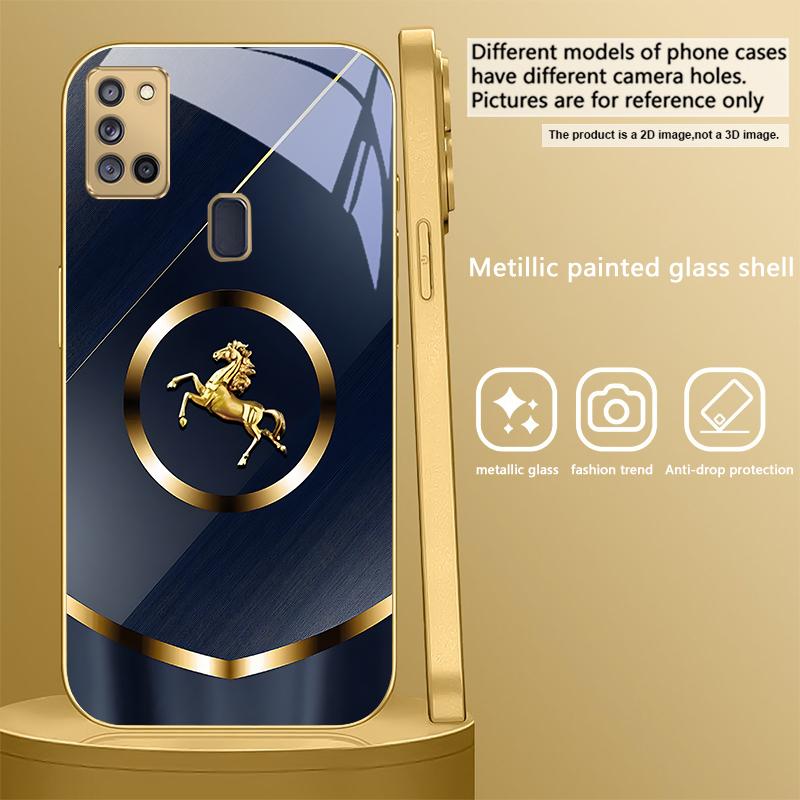 Luxurious tiger head For Samsung A 70 71 72 73 14 15 13 16 25 A26 31 32 33 34 35 50 51 52 53 54 55 56 Golden glass phone case