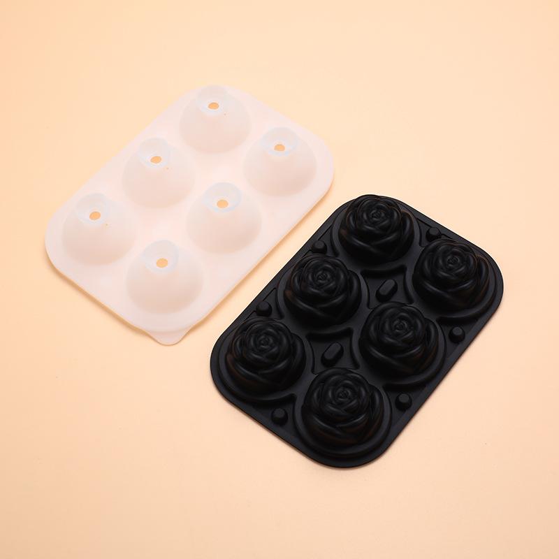 

6-grids Elegant Rose Shaped Ice Cube Mold Reusable Silicone IceTray Flower Ice Ball Mold DIY Whiskey Mold for Summer Drinks 1pcs