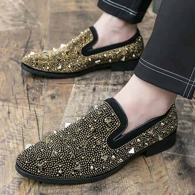 New Designer Rock Punk Rivet Rhinestone Shoes For Men Performance Party Flats Dress Loafers Homecoming Pageant Footwear