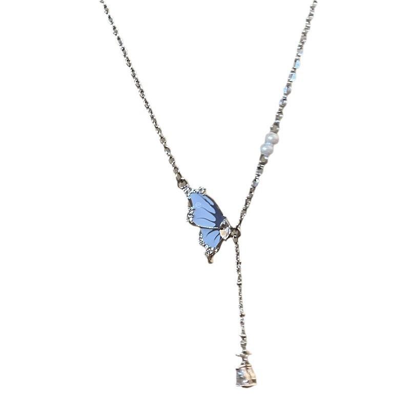 "Dream Butterfly" Butterfly Tassel Zircon Necklace Women's Niche Unique Design Clavicle Chain Cold Wind Premium Accessories