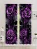 Set Of 2 Halloween Purple Rose Skull Design Pattern Printed Curtains Window Decorations Home Room Curtain Made Polyester