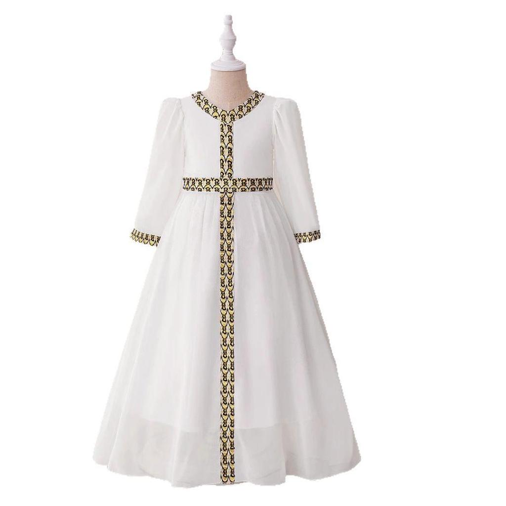 Saudi Arabia Girls' Patchwork Party Dress: Mid-Length Print