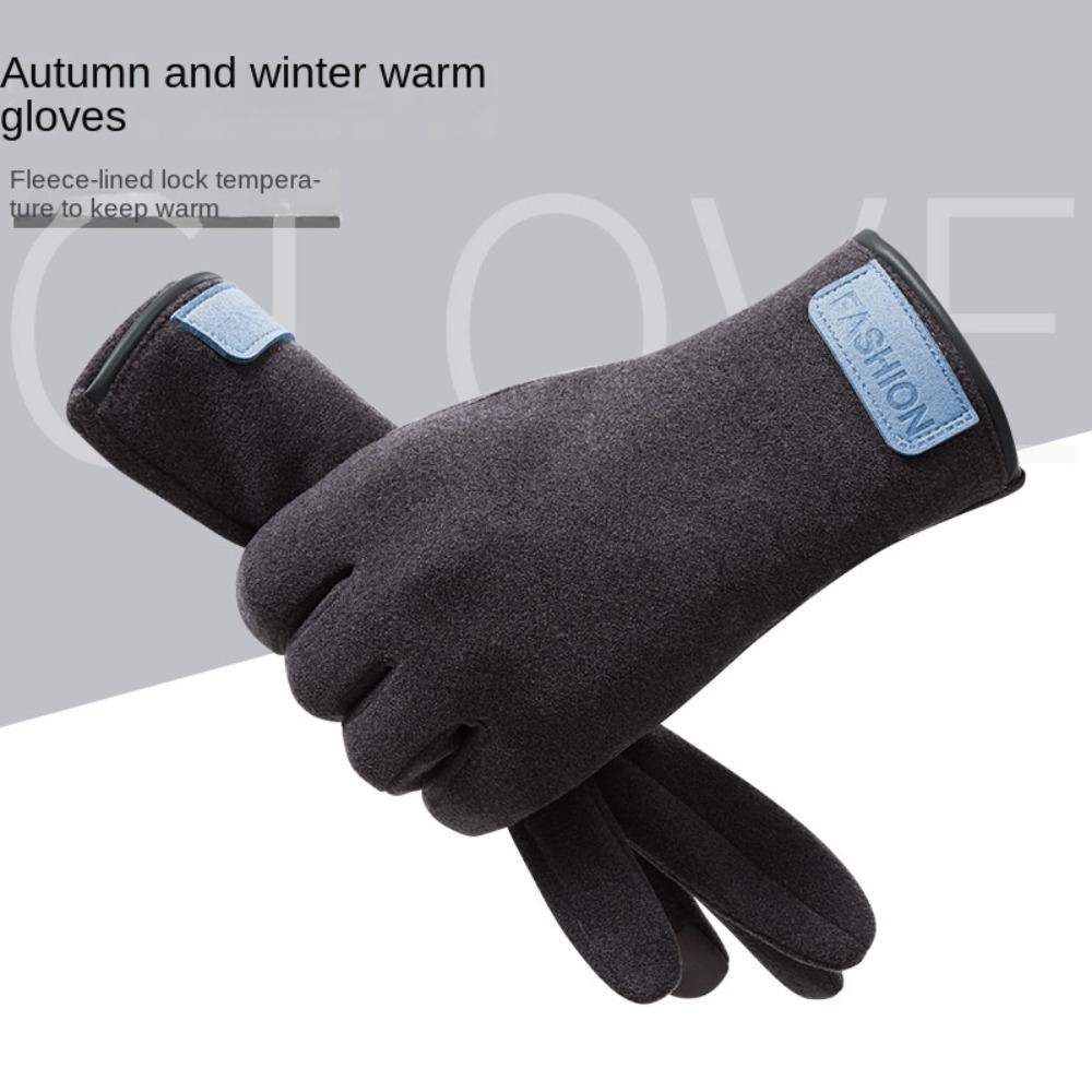 Five Finger Thin Fleece Gloves Warm Cycling Gloves Solid Color Full Finger Mittens  Outdooor