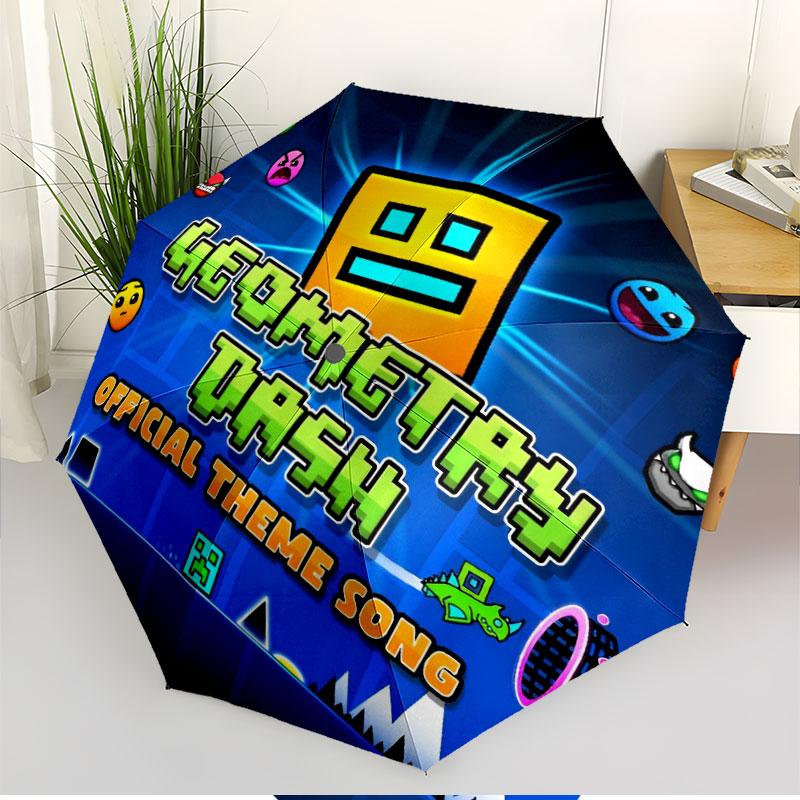Geometry Dash Print Automatic Open Close Umbrella, Portable Foldable Umbrella, for Outdoor Commute Camping Trip, Ideal Birthday Gift