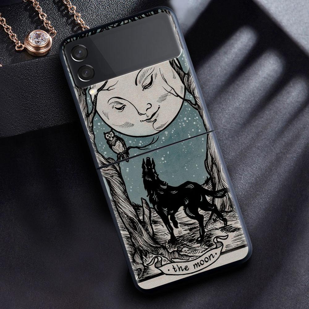 For Samsung Galaxy Z Flip 3 5G Case Luxury Matte Black Hard Phone Cover ZFlip 3 Shockproof Fundas Shell Moon Tarot Mystery Totem