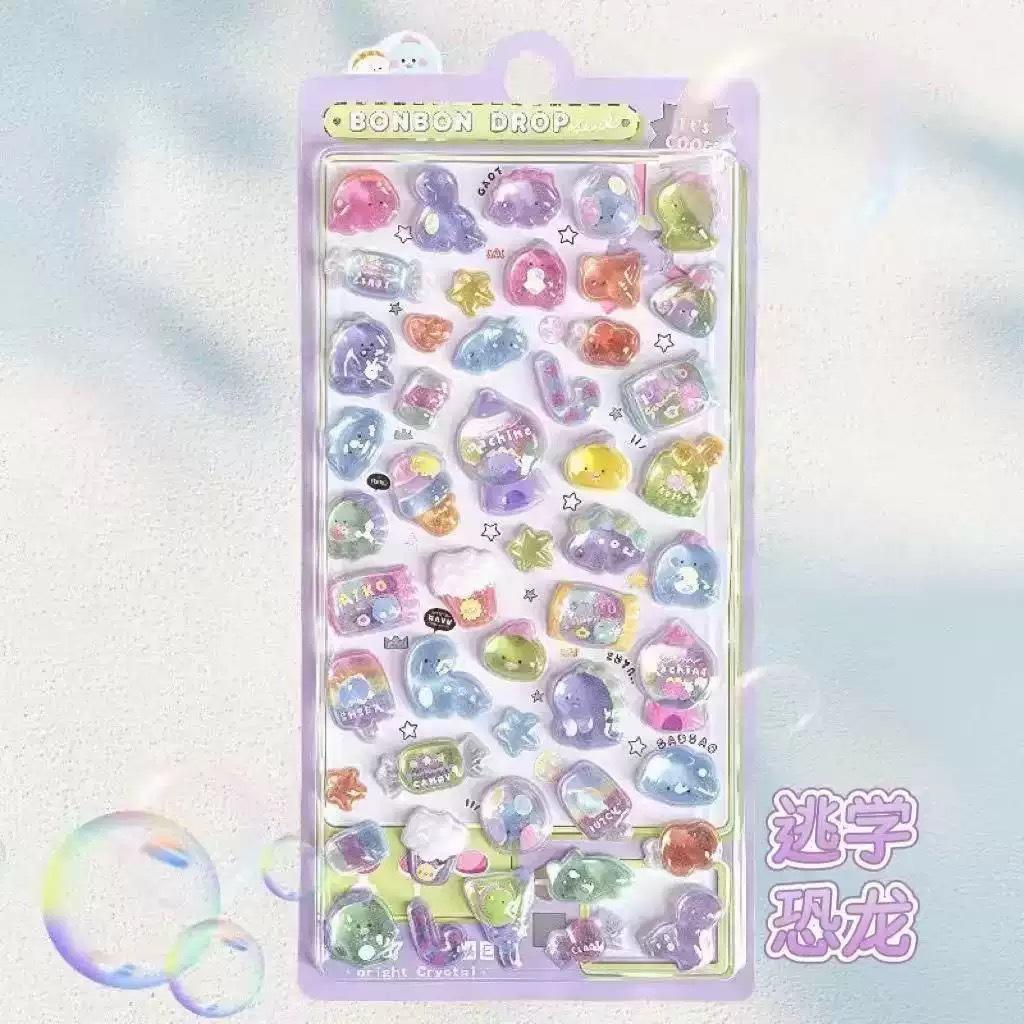 1-6Pcs Kawaii 3D Jelly Resin Stickers Cute Cartoon Sparkle Transparent Decals For Scrapbooking Phone Case Laptop Diy Decor.