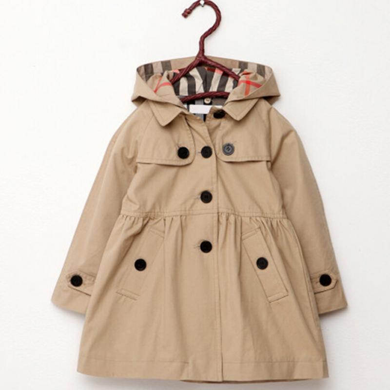 Girls Spring and Fall Long Hooded Windbreaker Children's Long-sleeved Jacket Coat