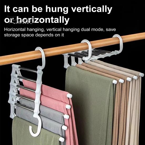 Pants Hanger with Rotatable Hook Strong Load-bearing Telescopic Folding Multifunctional Pants Rack Trousers Hanger