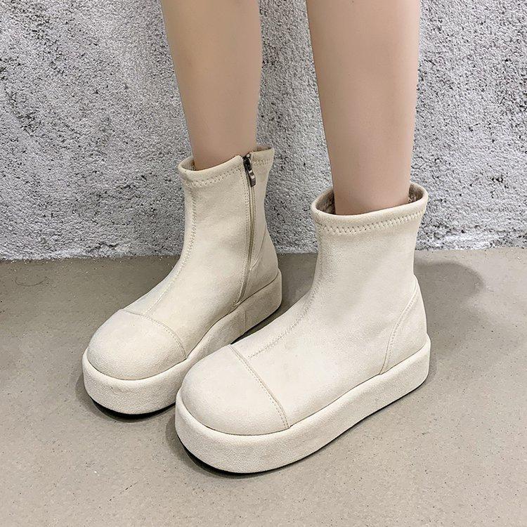 White French Retro Short Boots Children's 2025 Autumn and Winter New Versatile Elastic Thin Boots Muffin Thick-soled Martin Boots