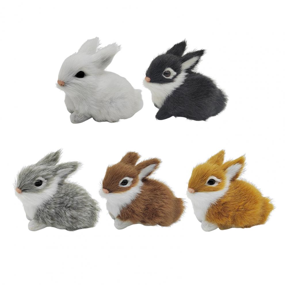 Small Bunny Ornament Faux Fur Rabbit Decoration Realistic Plush Rabbit Figurines for Easter Decor Bunny Models with for Home