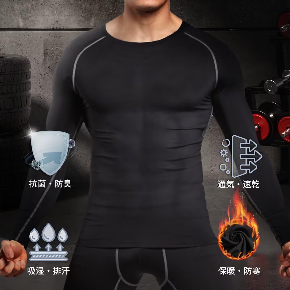 Sillictor Long Sleeve Sports Winter Compression Wear with Fleece Lining and Warm and Size Men's Undershirt, Stretch, Sweat-Wicking, Quick-Drying,