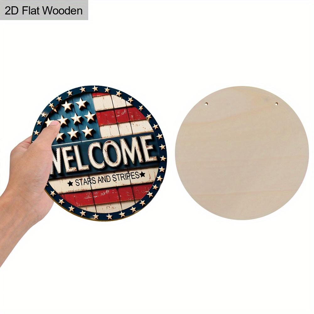 1pc 2D Flat Sign Happy Independence Day Wooden Hanging Sign Welcome Independence Day Decorations Vintage Wall Hanging Art Decoration Door Decor