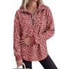 Women's Leopard Print Quarter-Zip Pullover Sweatshirt