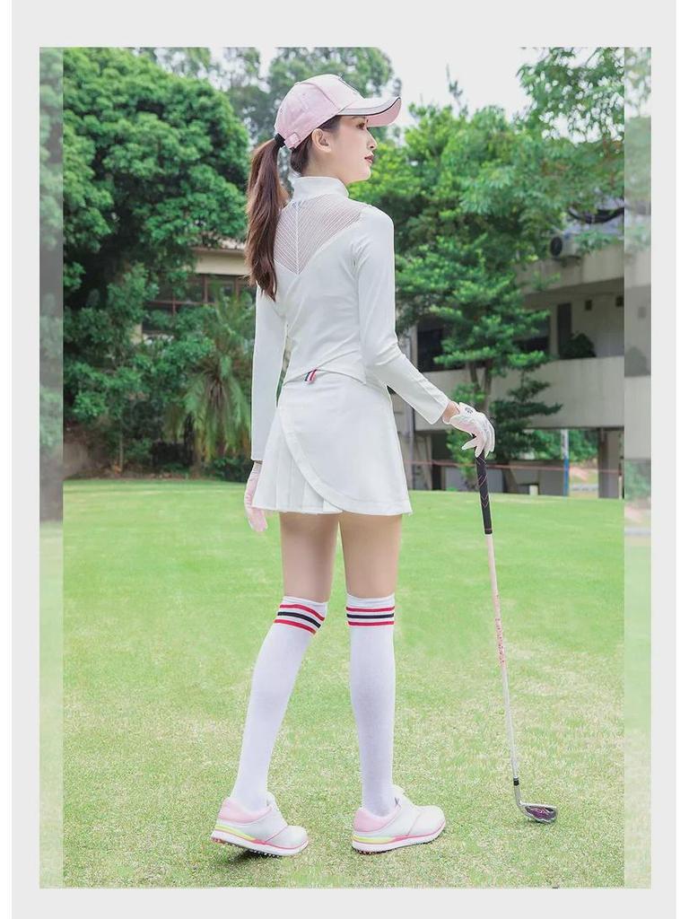 Women's Golf Outfit: Spring & Autumn Long-Sleeve T-Shirt with Short Lace Skirt, Korean Style, Slim Fit Sportswear