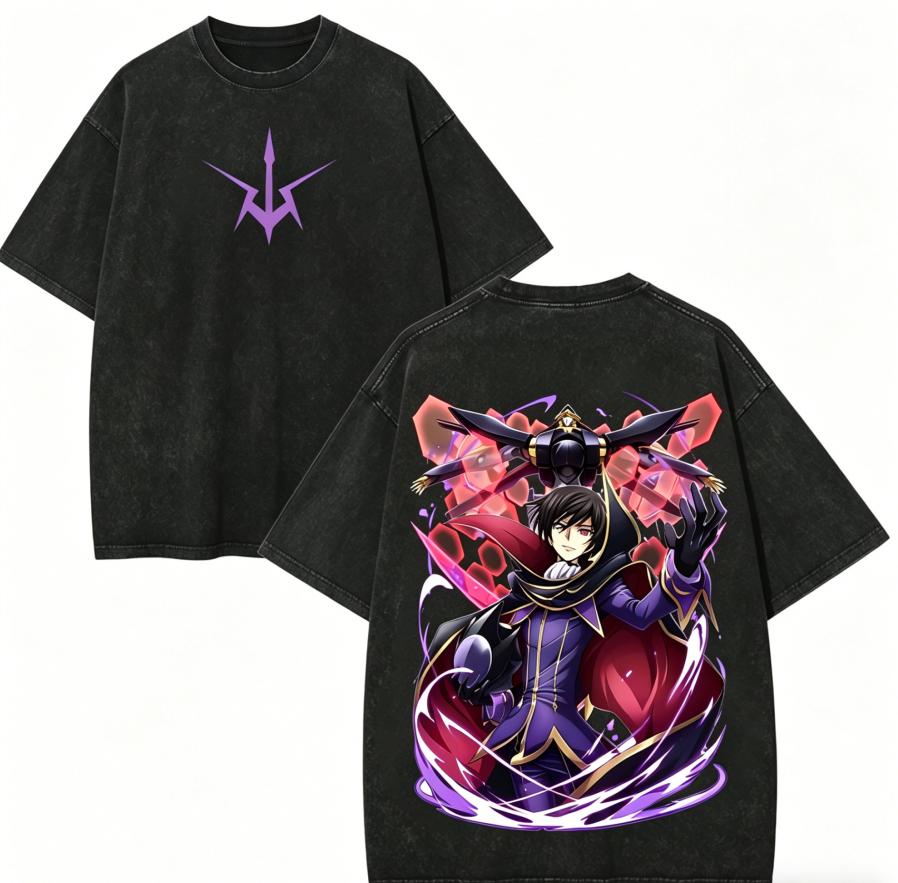 Code Geass Anime Lover Washed T-shirt Year round clothing high quality personality Clothes Plus Size Unisex New Model Couples tee