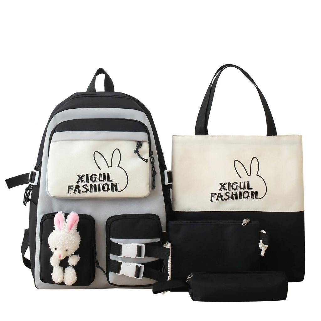 Nylon Material Breathable Backpack Set For Stylish Female Students With Cartoon Pattern чёрный