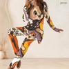 Women Plus Size Round Neck Long Sleeve Printed Cartoon Bear Pumpkin Two Piece Pants Set